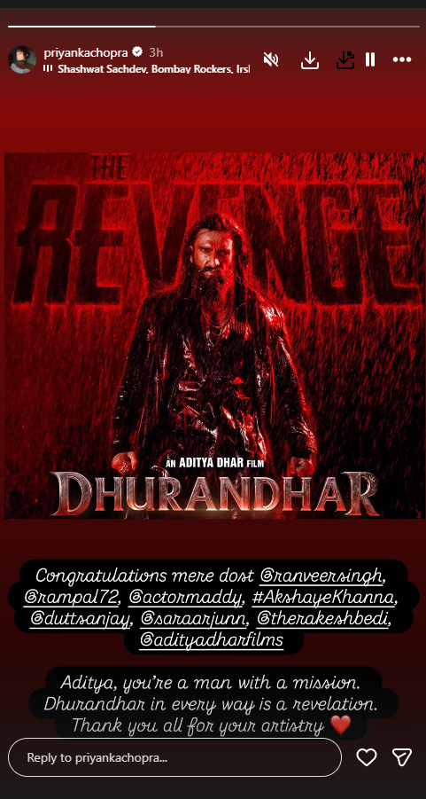 Priyank Chopra Instagram Story on Dhurandhar The Revenge